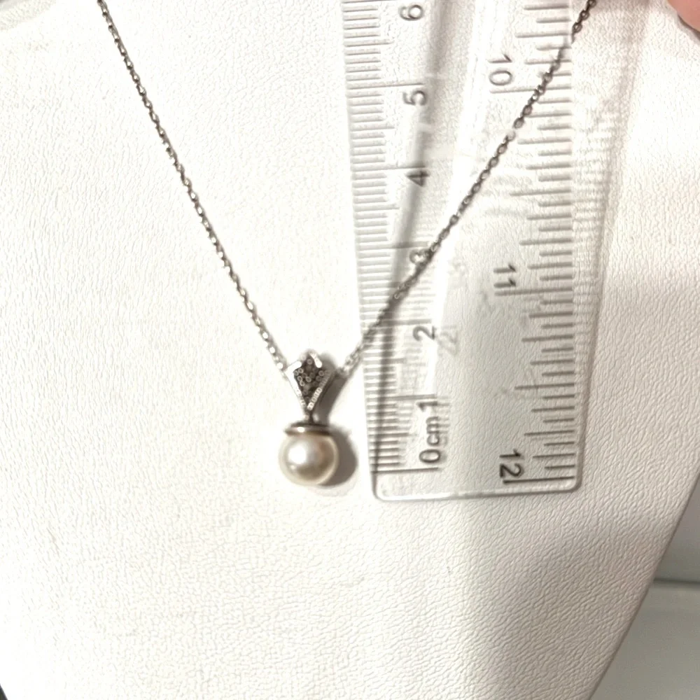 925 Sterling Silver Chain With Small Pearls - Picture 6 of 7